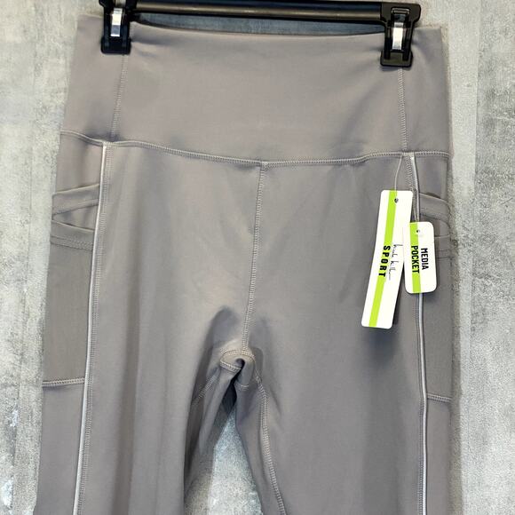 NICOLE MILLER Women's Grey High-Rise Contrast Stripe Mesh Leg Pull-On Crop - Picture 3 of 9